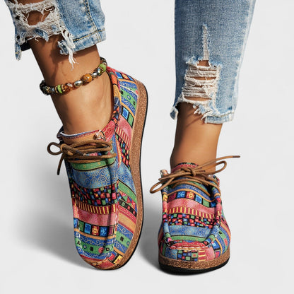 Women's Lace-Up Casual Shoes Round Toe Flat Patchwork Print Comfortable Everyday