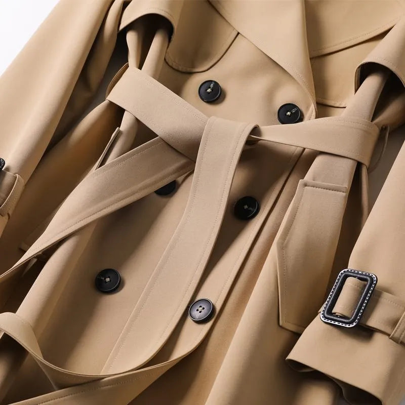Trench Coat Women Belted Classic Style Waterproof Elegant Everyday Outerwear