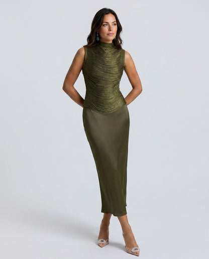 Josephine | Tassel Sleeveless Top & Satin Low Waist Maxi Skirt Set