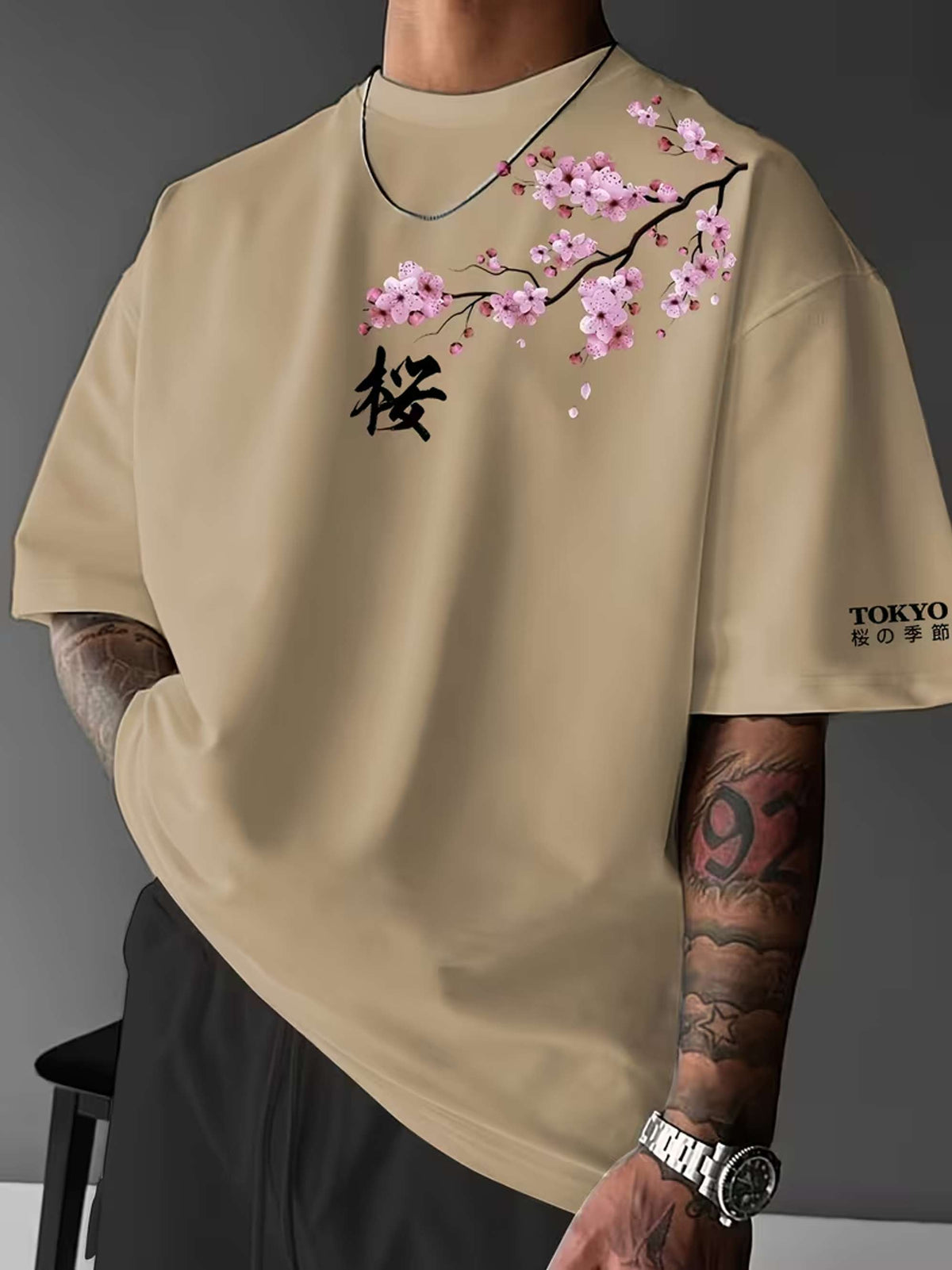 Hiro | Cherry Blossom Print Cotton T-Shirt for Men