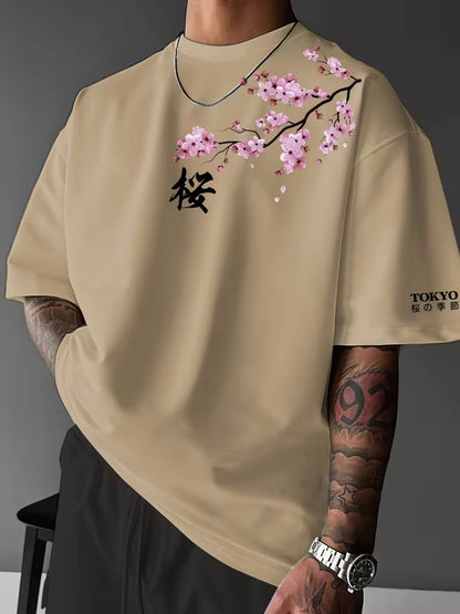 Hiro | Cherry Blossom Print Cotton T-Shirt for Men
