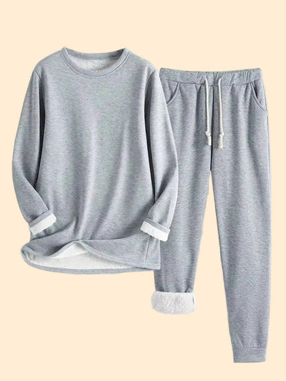 Women's Loungewear Set Oversized Crewneck Top Tapered Joggers Fleece Cuffs