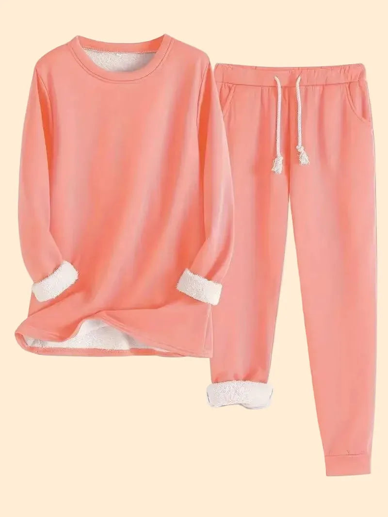 Women's Loungewear Set Oversized Crewneck Top Tapered Joggers Fleece Cuffs