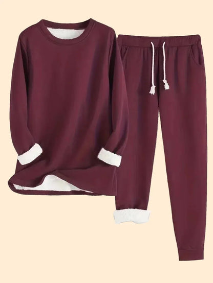 Women's Loungewear Set Oversized Crewneck Top Tapered Joggers Fleece Cuffs