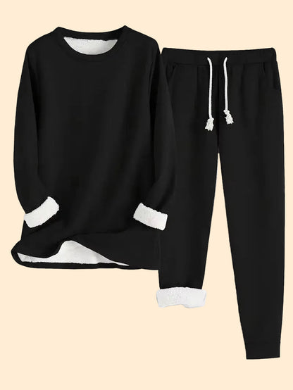 Women's Loungewear Set Oversized Crewneck Top Tapered Joggers Fleece Cuffs