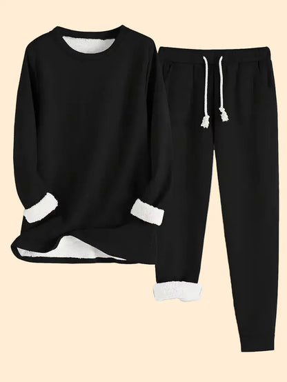 Women's Loungewear Set Oversized Crewneck Top Tapered Joggers Fleece Cuffs