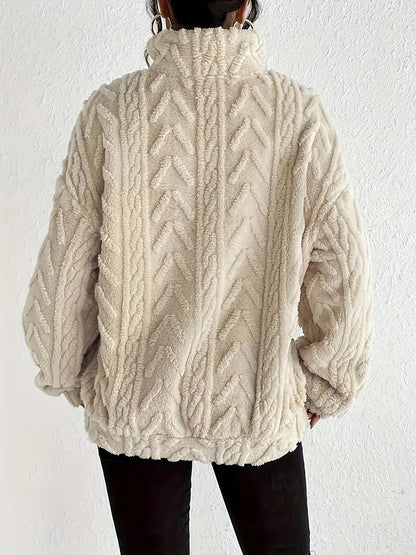 Women's Cable Knit Sweater Fleece Lined Half Zip Pullover Warm Winter Jumper Cosy Ladies Knit Top Casual Cold Weather S-XXL