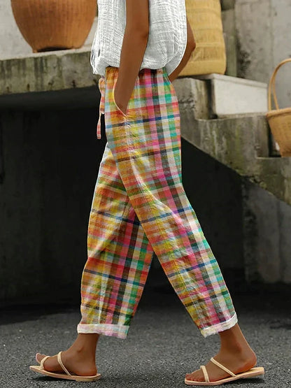 Valerie women's linen trousers in Multicolor