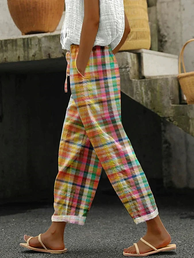 Valerie women's linen trousers in Multicolor
