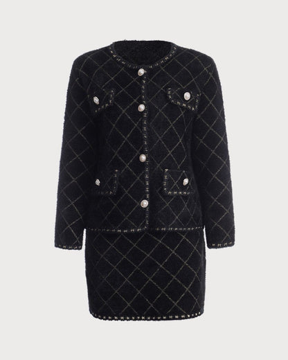 Freya | Women's Argyle Knit Cardigan and Mini Skirt Set