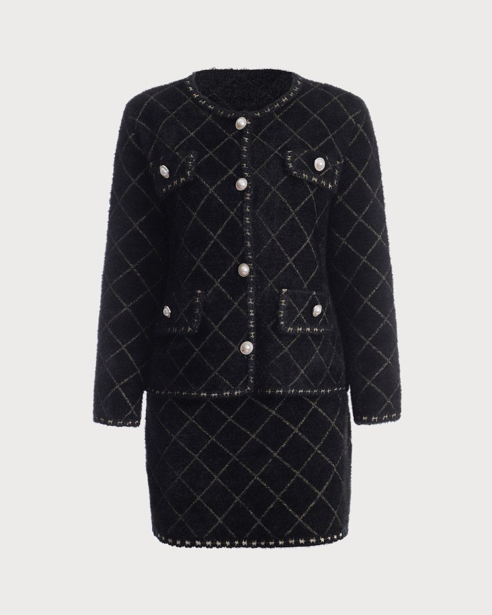 Freya | Women's Argyle Knit Cardigan and Mini Skirt Set