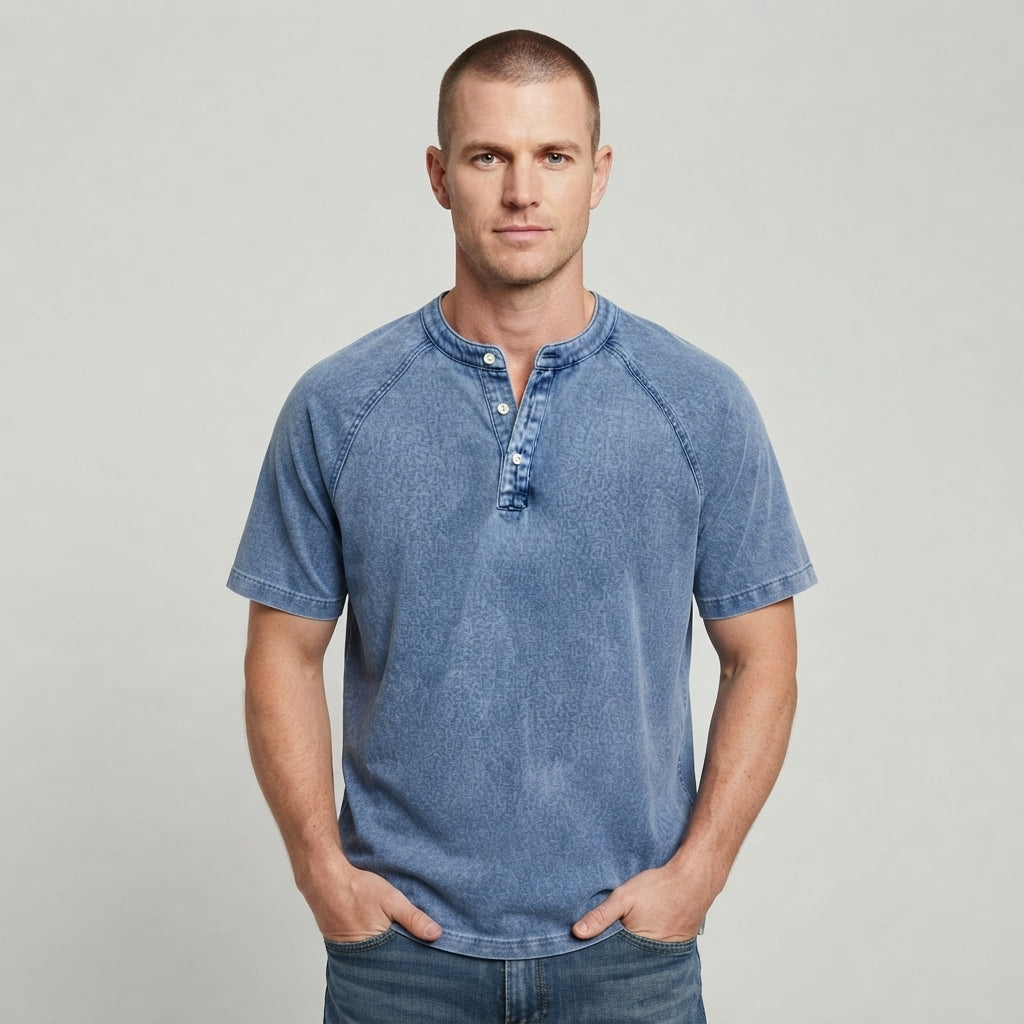 Ethan Murphy men's henley shirt in Blue