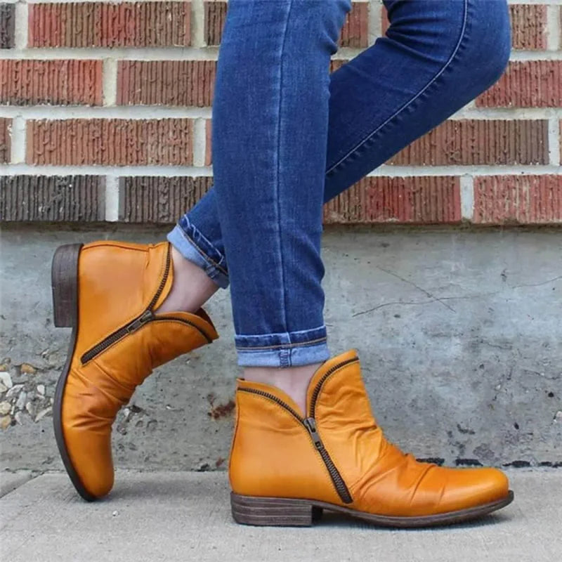 Women's Leather Boots Relaxed Fit Casual Everyday Ankle Boots Brass Buckle
