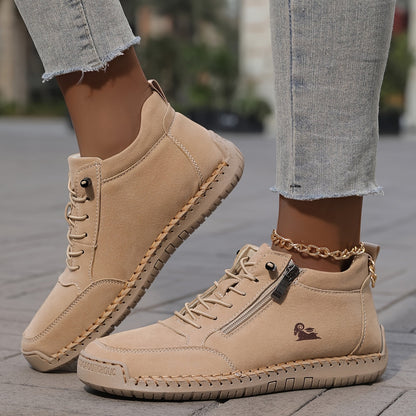 Women's Lace-Up Shoes with Side Zip Comfortable Everyday Casual
