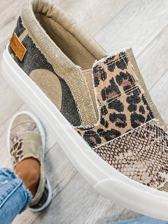 Patchwork Sneakers Comfortable Casual Shoes Animal Print Style