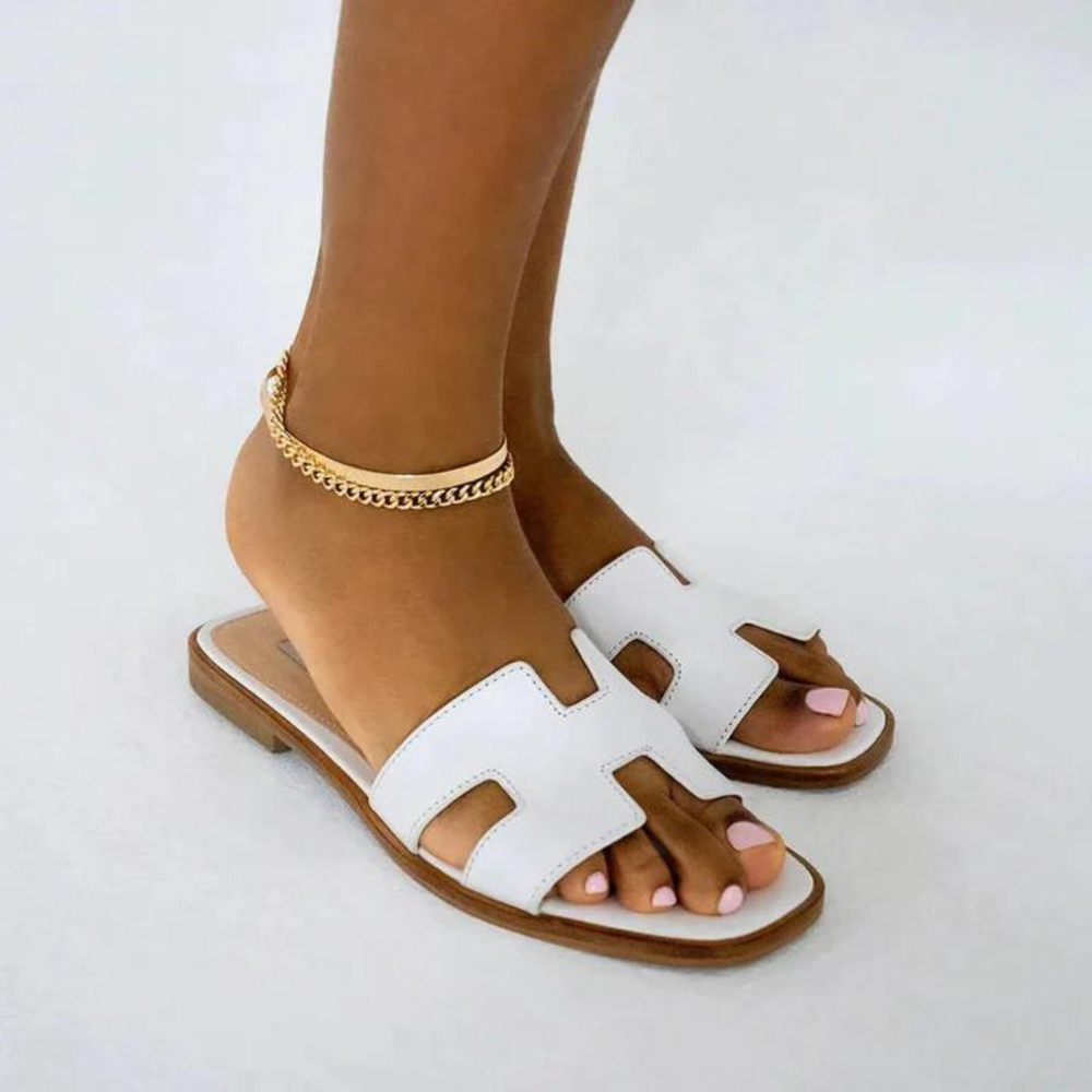 Women's H-Profile Sandals Comfortable Leather Slides Elegant Trendy Footwear