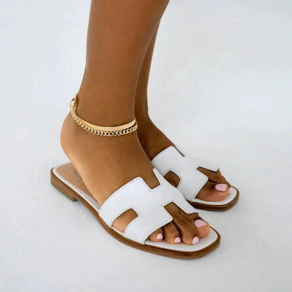 Women's H-Profile Sandals Comfortable Leather Slides Elegant Trendy Footwear