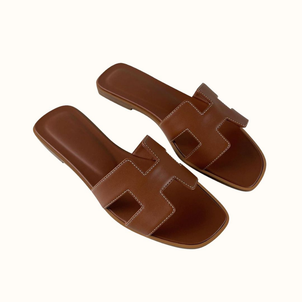 Women's H-Profile Sandals Comfortable Leather Slides Elegant Trendy Footwear