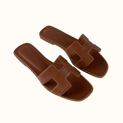 Women's H-Profile Sandals Comfortable Leather Slides Elegant Trendy Footwear