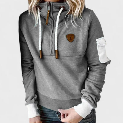 Women's Soft Zip Neck Jumper Relaxed Fit Cosy Knit Contrast Cuffs Casual Everyday Pullover Loungewear Warm Layer Sweater Green Grey Black S-3XL