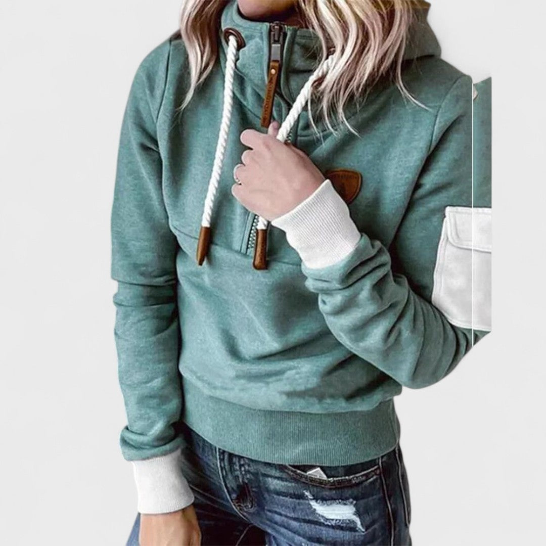 Women's Soft Zip Neck Jumper Relaxed Fit Cosy Knit Contrast Cuffs Casual Everyday Pullover Loungewear Warm Layer Sweater Green Grey Black S-3XL