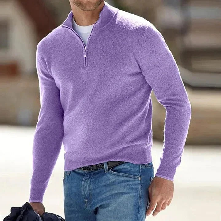 Men's Quarter Zip Jumper Slim Fit Fine Knit Smart Casual Stand Collar