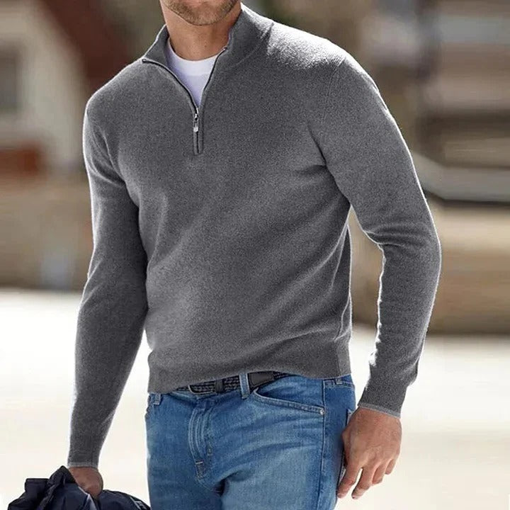 Men's Quarter Zip Jumper Slim Fit Fine Knit Smart Casual Stand Collar