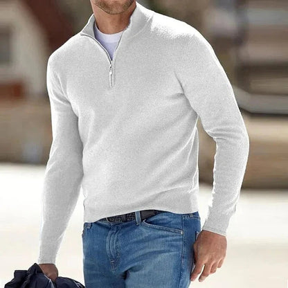 Men's Quarter Zip Jumper Slim Fit Fine Knit Smart Casual Stand Collar