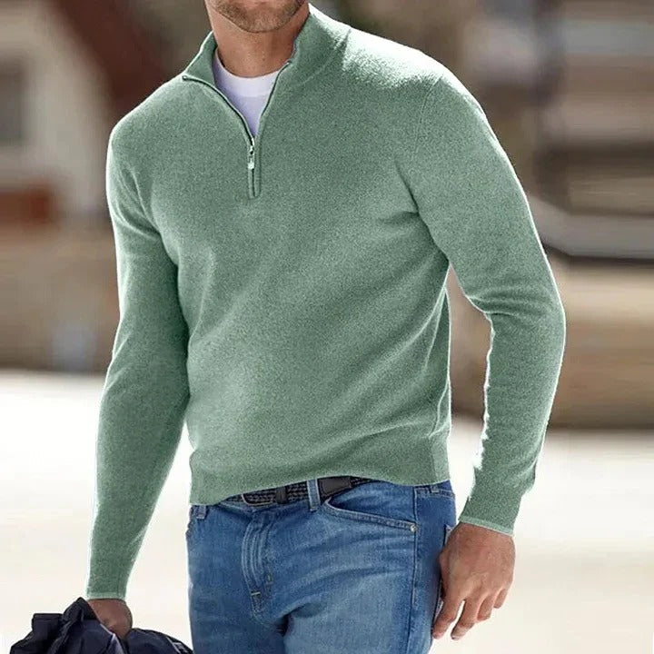 Men's Quarter Zip Jumper Slim Fit Fine Knit Smart Casual Stand Collar