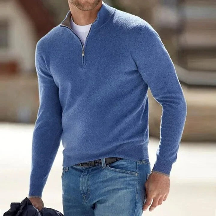 Men's Quarter Zip Jumper Slim Fit Fine Knit Smart Casual Stand Collar
