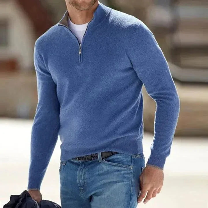 Men's Quarter Zip Jumper Slim Fit Fine Knit Smart Casual Stand Collar-4