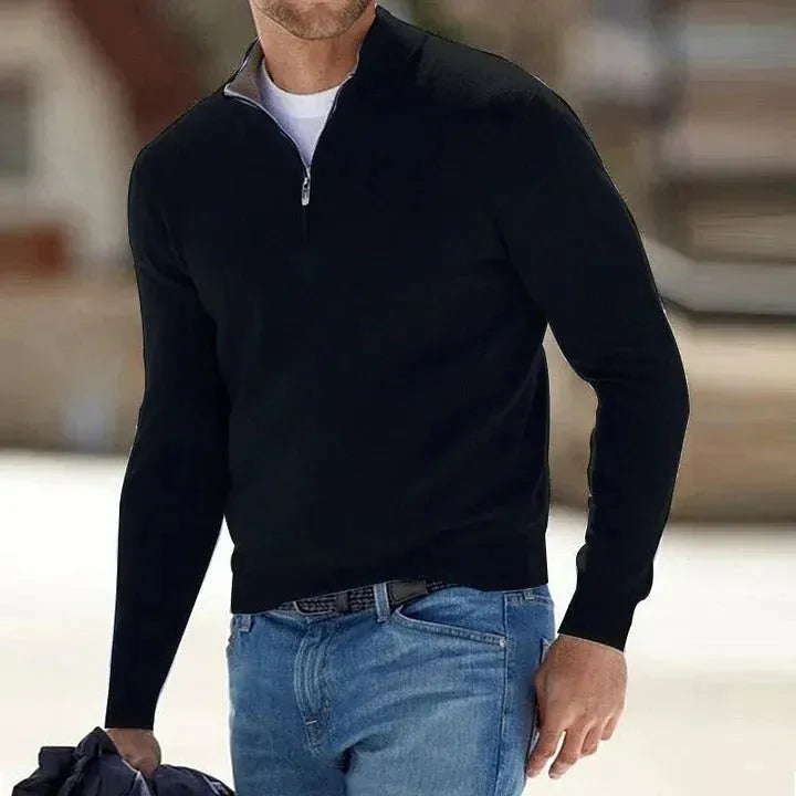 Men's Quarter Zip Jumper Slim Fit Fine Knit Smart Casual Stand Collar-5