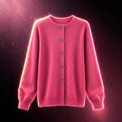 Women's Merino Wool Cardigan O-Neck Cashmere Jumper Warm Knit