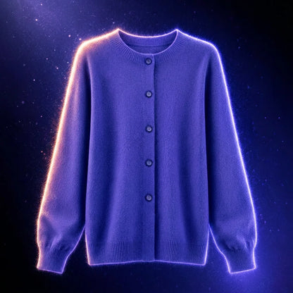Women's Merino Wool Cardigan O-Neck Cashmere Jumper Warm Knit