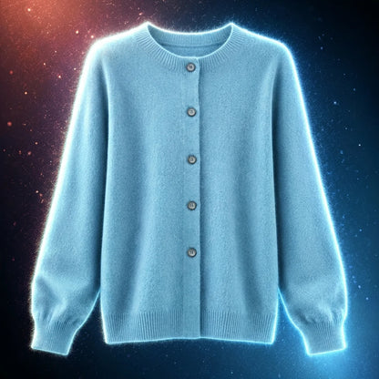 Women's Merino Wool Cardigan O-Neck Cashmere Jumper Warm Knit