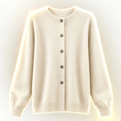 Women's Merino Wool Cardigan O-Neck Cashmere Jumper Warm Knit