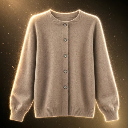 Women's Merino Wool Cardigan O-Neck Cashmere Jumper Warm Knit