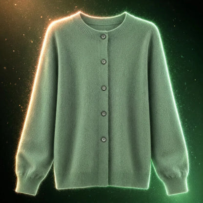 Women's Merino Wool Cardigan O-Neck Cashmere Jumper Warm Knit