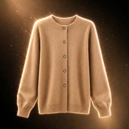Women's Merino Wool Cardigan O-Neck Cashmere Jumper Warm Knit