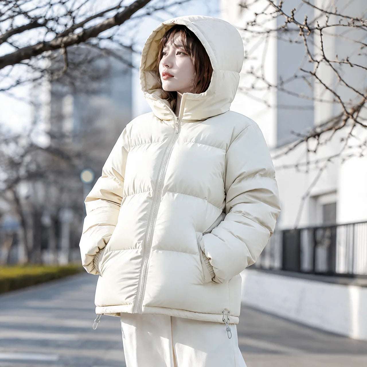 Women's Winter Coat with Hood Quilted Padded Warm Stylish