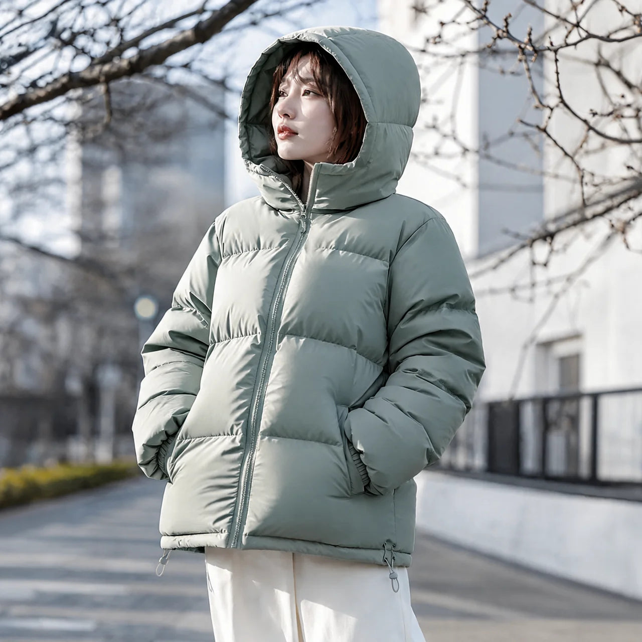 Women's Winter Coat with Hood Quilted Padded Warm Stylish