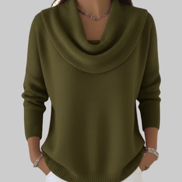 Cowl Neck Sweater Women Elegant Relaxed Fit Warm Knit Top Red Brown Green