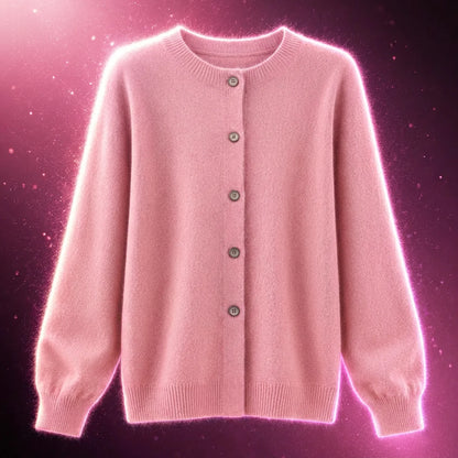 Women's Merino Wool Cardigan O-Neck Cashmere Jumper Warm Knit