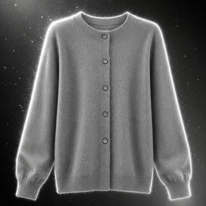 Women's Merino Wool Cardigan O-Neck Cashmere Jumper Warm Knit