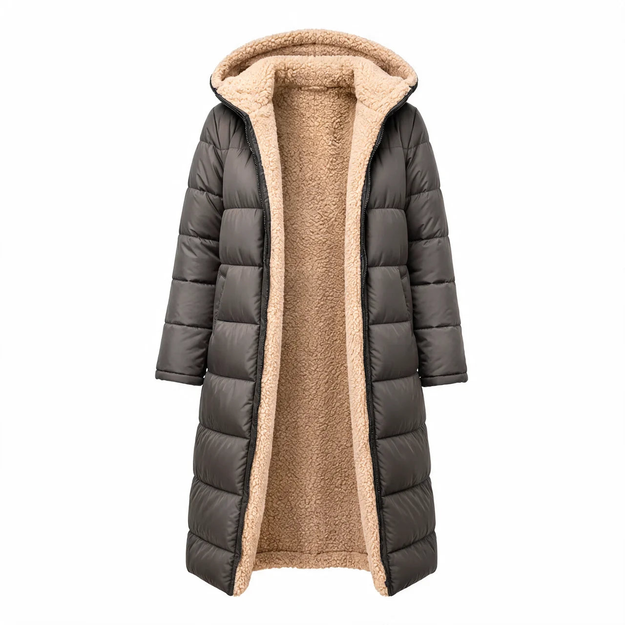 Women's Warm Hooded Winter Longline Puffer Jacket Quilted Coat