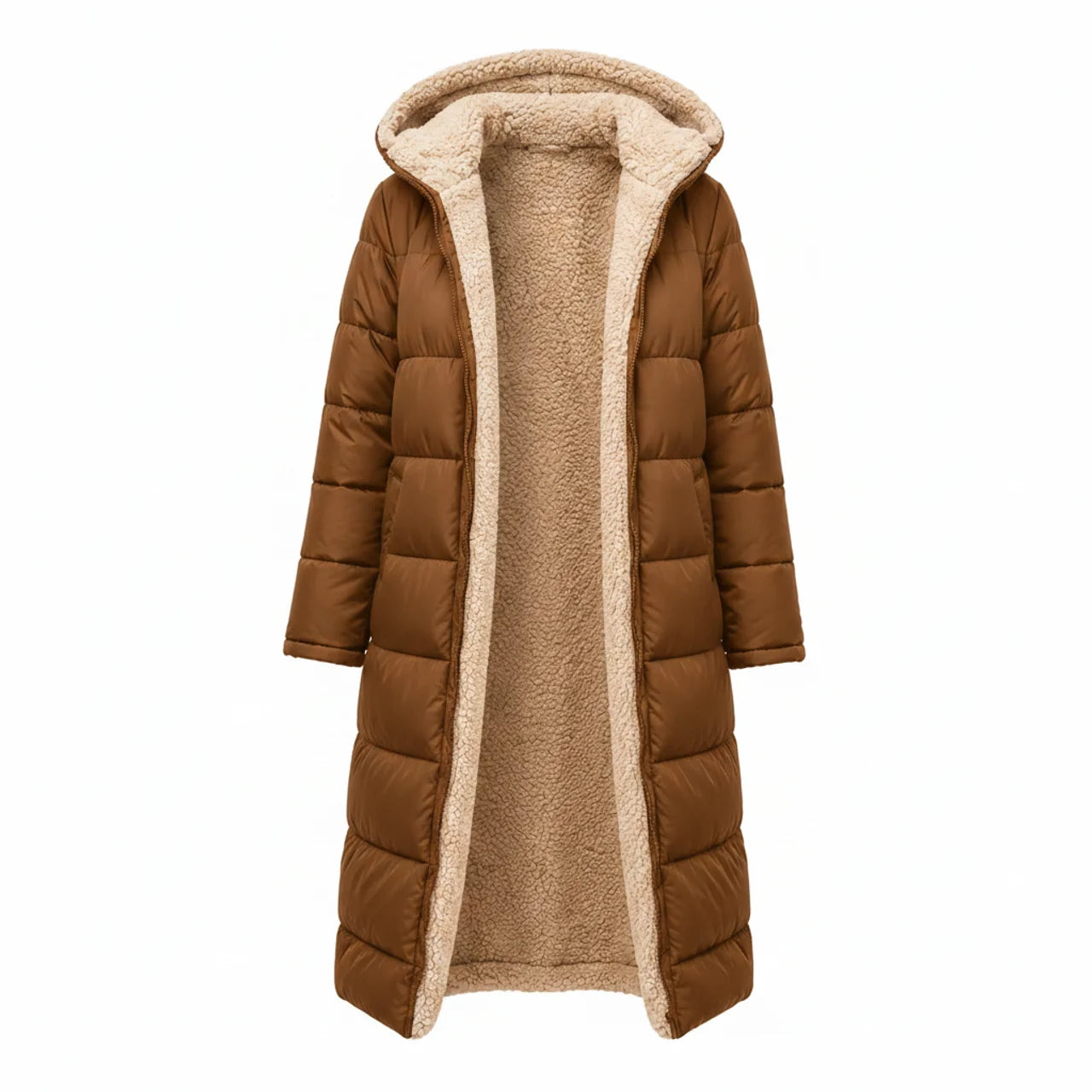 Women's Warm Hooded Winter Longline Puffer Jacket Quilted Coat