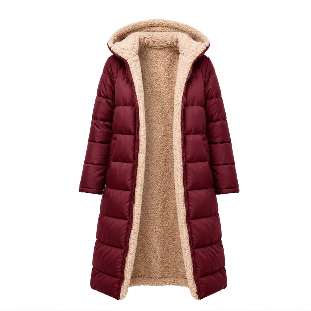 Women's Warm Hooded Winter Longline Puffer Jacket Quilted Coat