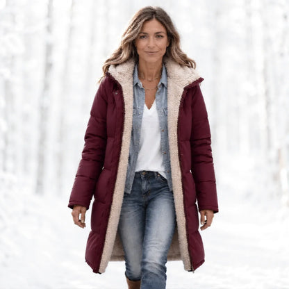 Women's Warm Hooded Winter Longline Puffer Jacket Quilted Coat