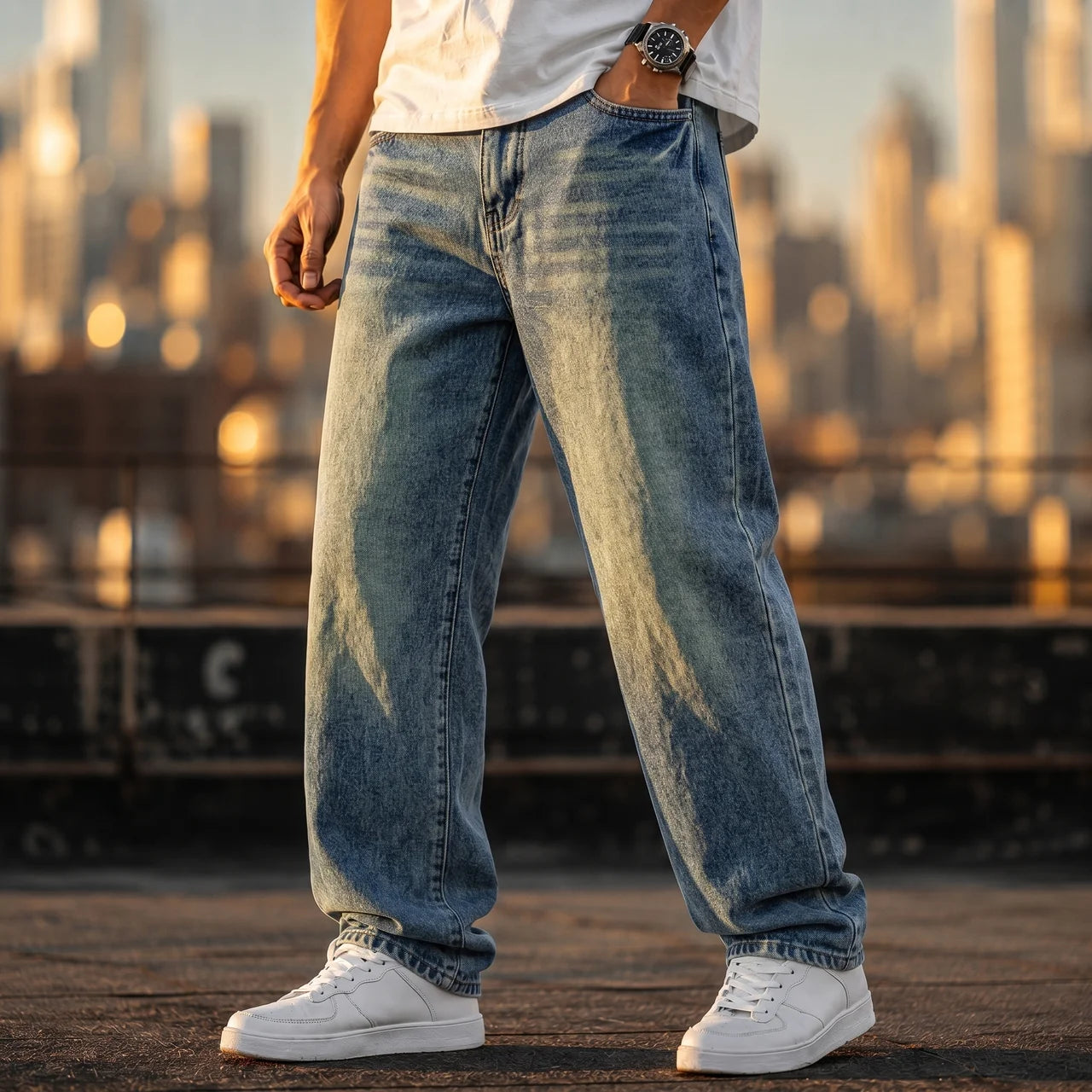 Men's Wide Leg Jeans Casual Winter Style Relaxed Fit Comfortable