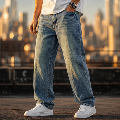 Men's Wide Leg Jeans Casual Winter Style Relaxed Fit Comfortable